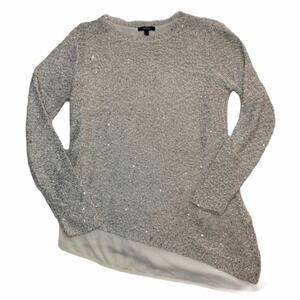 APT. 9 White Silver Sequins Asymmetrical Long Sleeve Sweater Small
